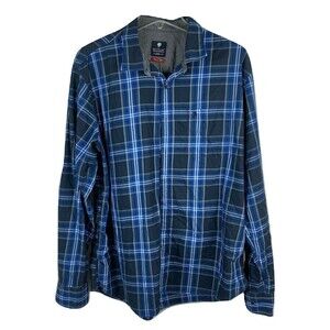 NETPLAY HERITAGE Workwear Mens Button Up Shirt XL 44 Fine Cotton Blue Checkered